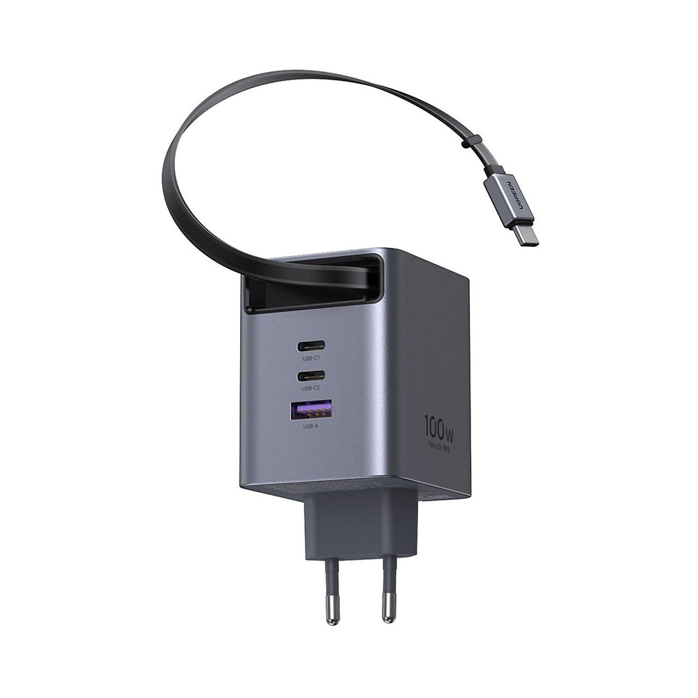 Chargeur secteur avec câble USB-C UGREEN X616 (65828), 100W, 5A, 1 x USB-A - 3 x USB-C, Gris