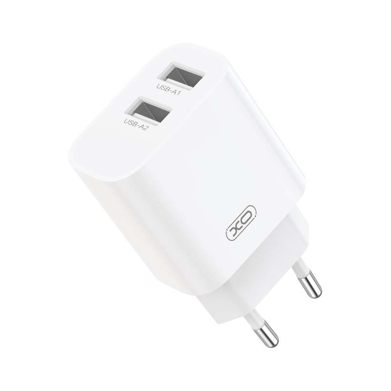 XO Design CE55 Mains Charger with USB-C Cable, 12W, 2.4A, 2 x USB-A, White