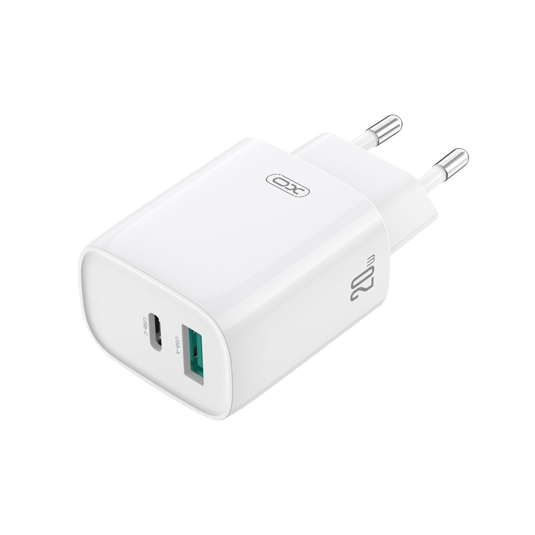 Chargeur réseau avec câble USB-C XO Design CE29, 20W, 3A, 1 x USB-A - 1 x USB-C, Blanc