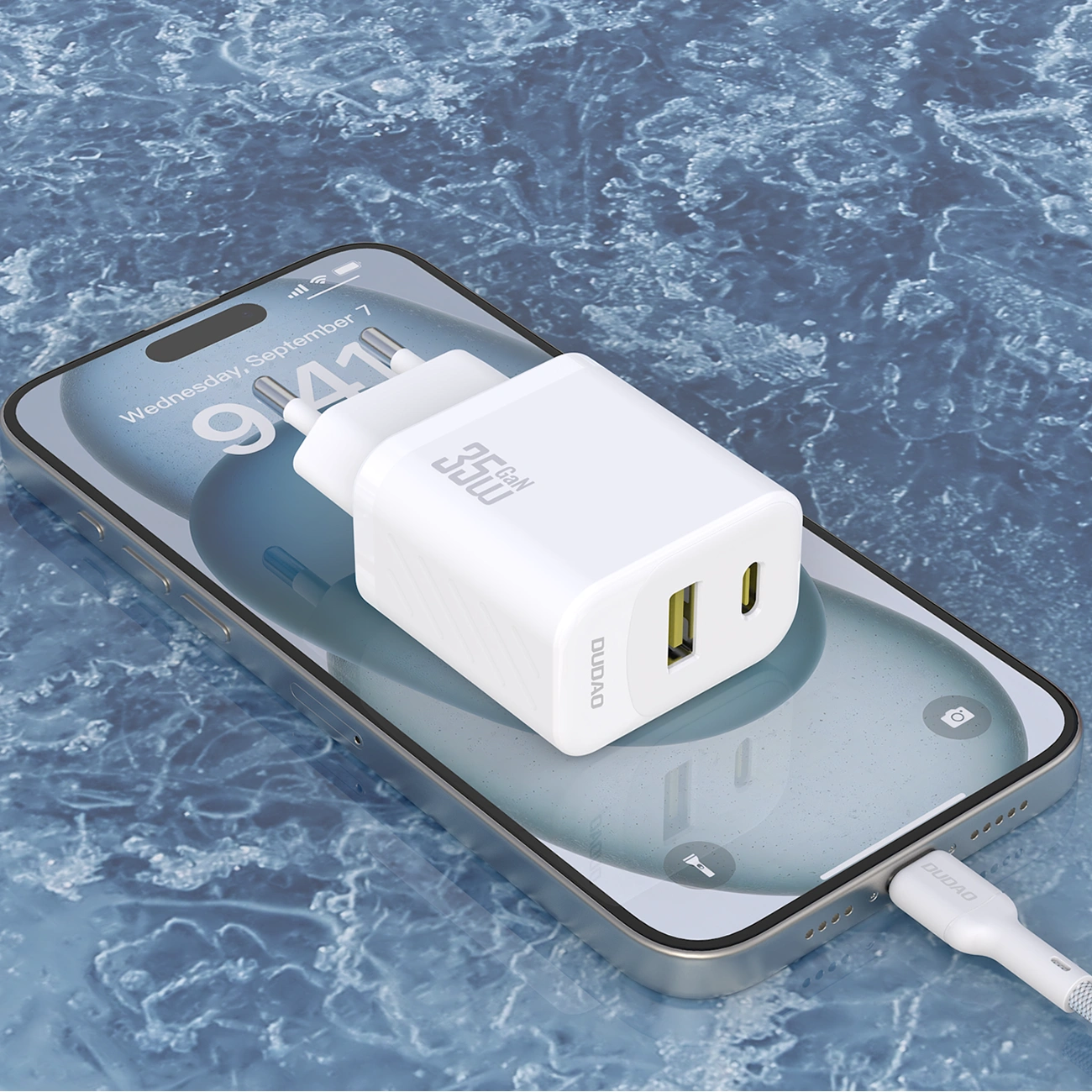 Chargeur réseau avec câble USB-C Dudao A27Max, 35W, 1 x USB-A - 1 x USB-C, Blanc