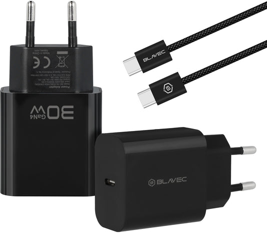 Chargeur secteur avec câble USB-C Blavec BC-14, 30 W, 3 A, 1 x USB-C, noir