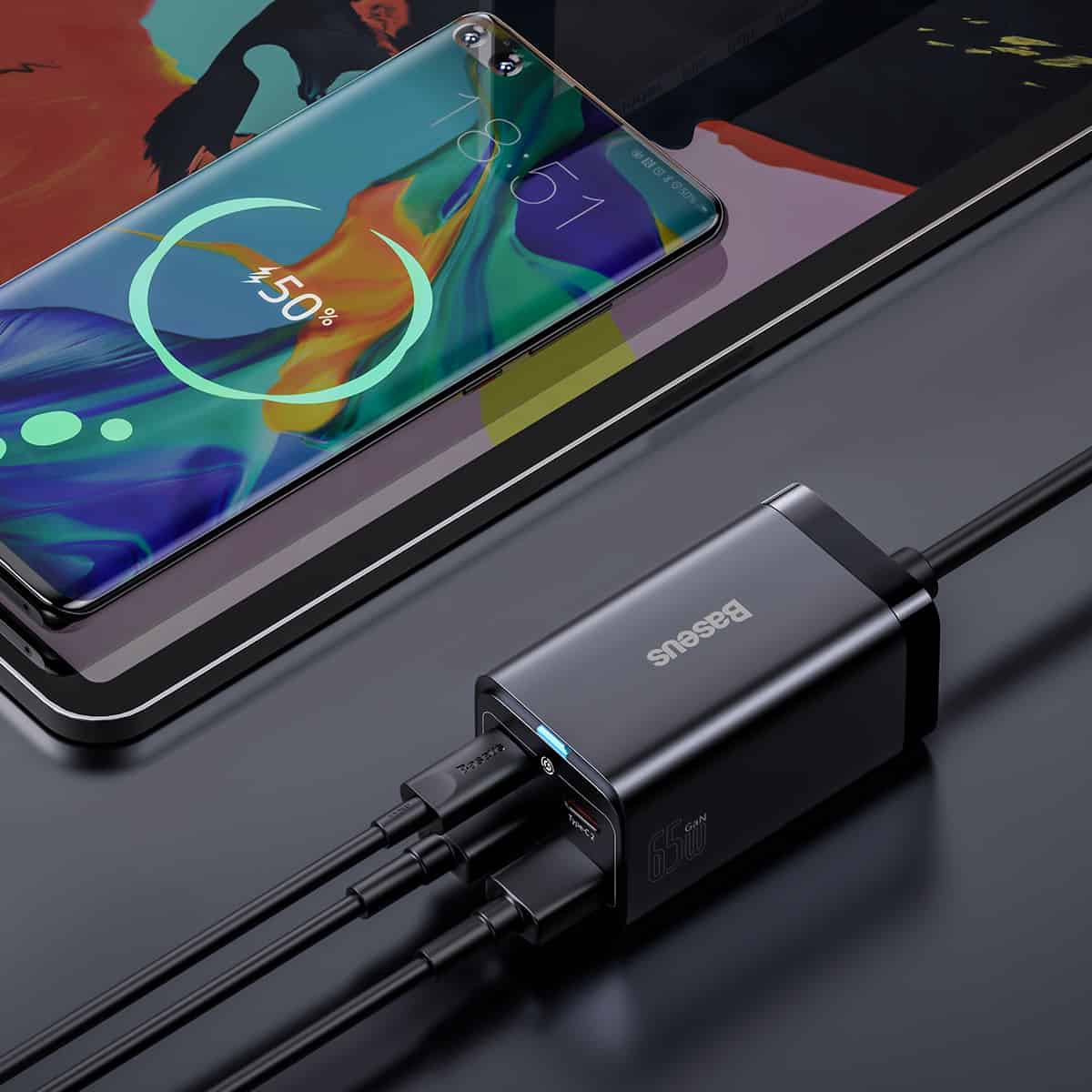 Chargeur Station Baseus GaN3 Pro, 65W, 3A, 2 x USB-A - 2 x USB-C, Noir CCGP040101
