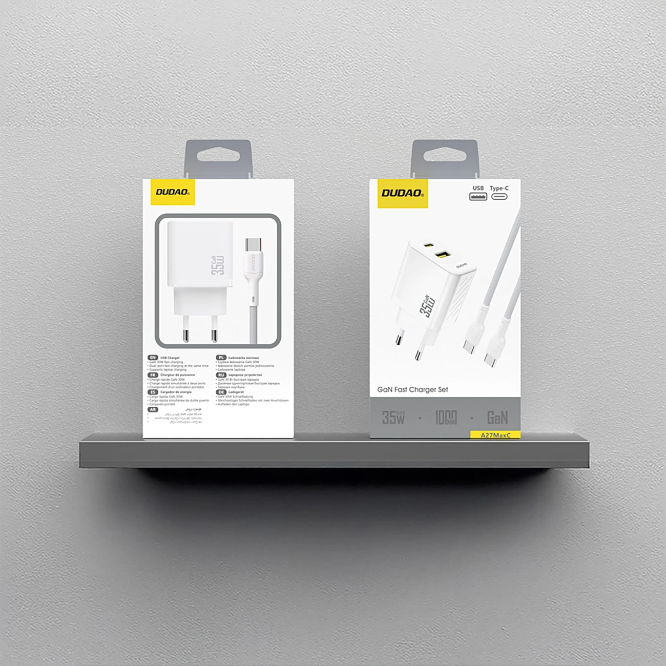 Chargeur réseau avec câble USB-C Dudao A27Max, 35W, 1 x USB-A - 1 x USB-C, Blanc