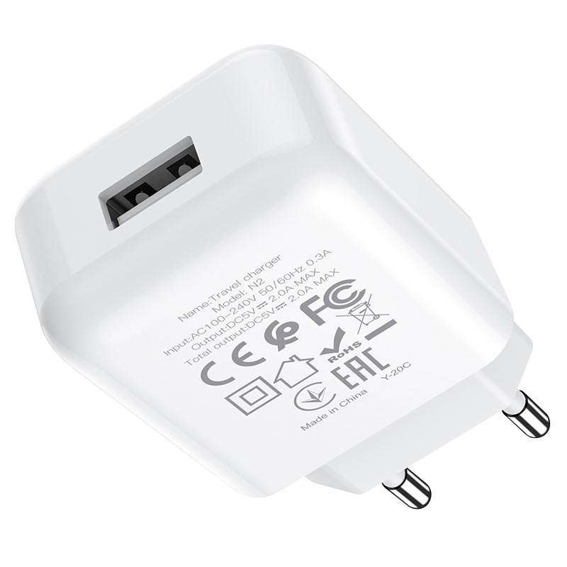 Chargeur Secteur avec Câble Lightning HOCO N2, 10W, 2A, 1 x USB-A, Blanc