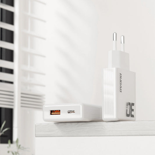 Dudao A30EUT USB-C Cable Network Charger, 30W, 3A, 1 x USB-A - 1 x USB-C, White