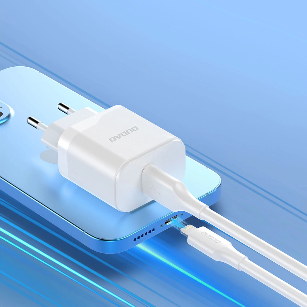 Chargeur réseau avec câble USB-C Dudao A20EU, 18W, 3A, 1 x USB-A, Blanc