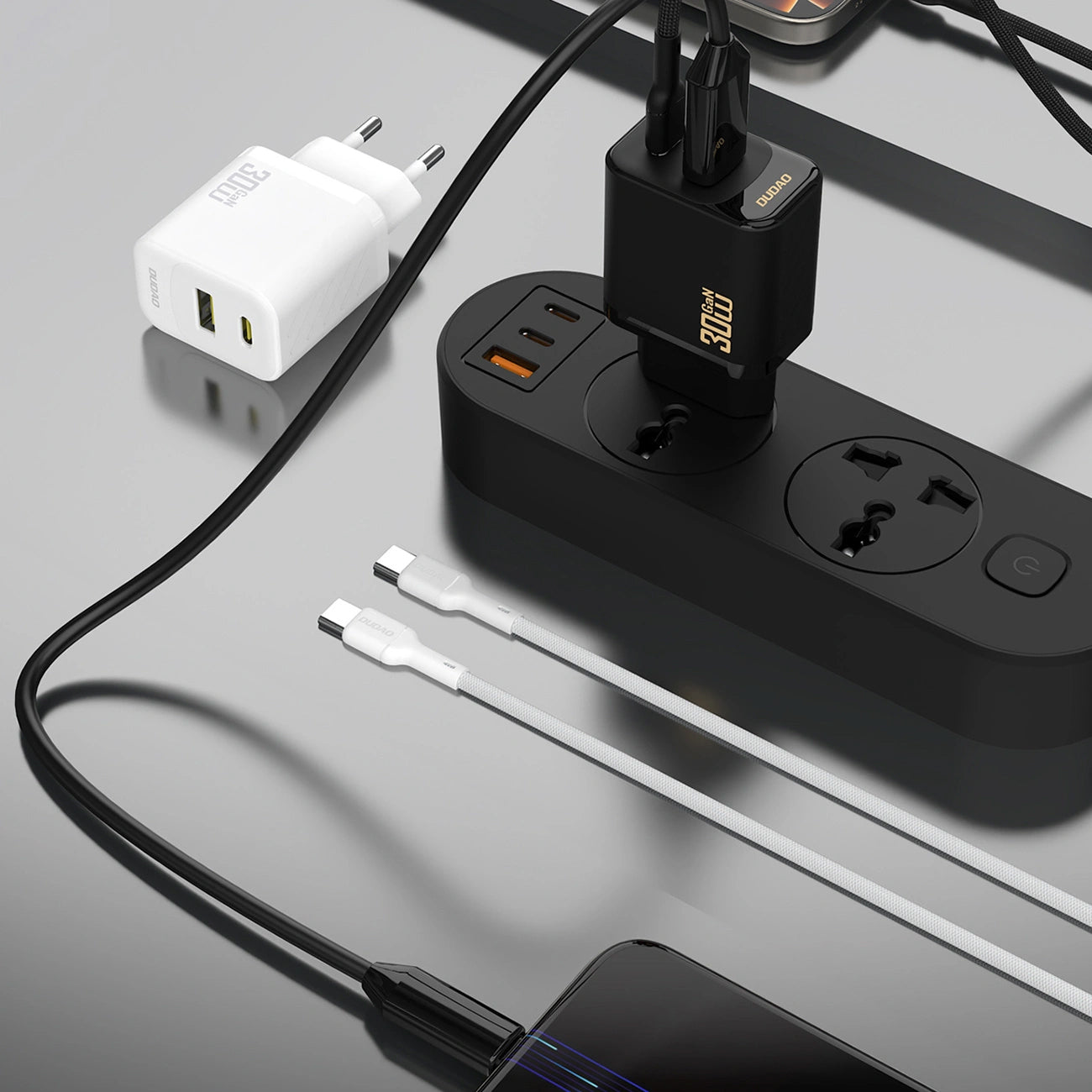 Chargeur réseau avec câble USB-C Dudao A27TCEU, 30W, 1 x USB-A - 1 x USB-C, Blanc