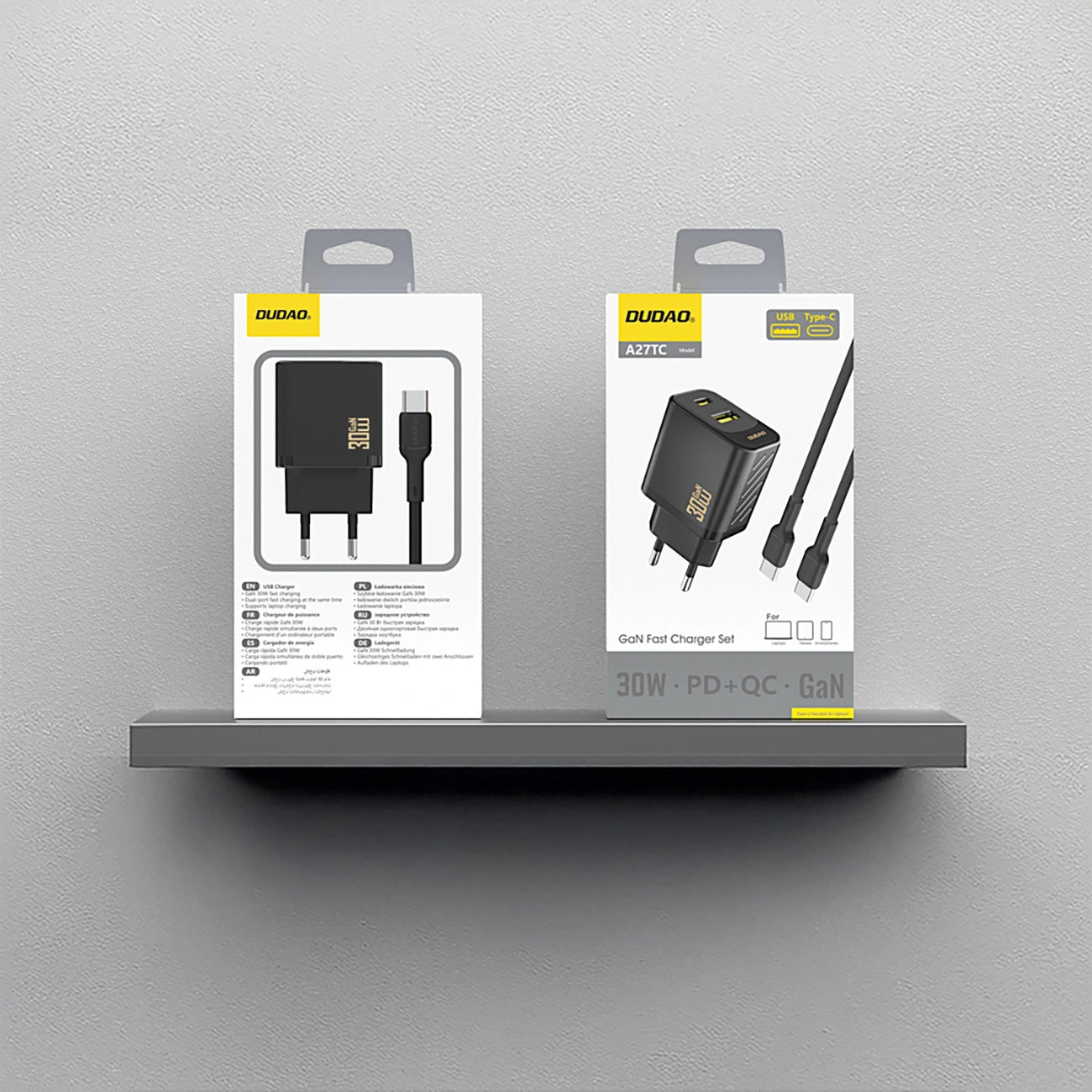 Chargeur réseau avec câble USB-C Dudao A27TCEU, 30W, 1 x USB-A - 1 x USB-C, Noir