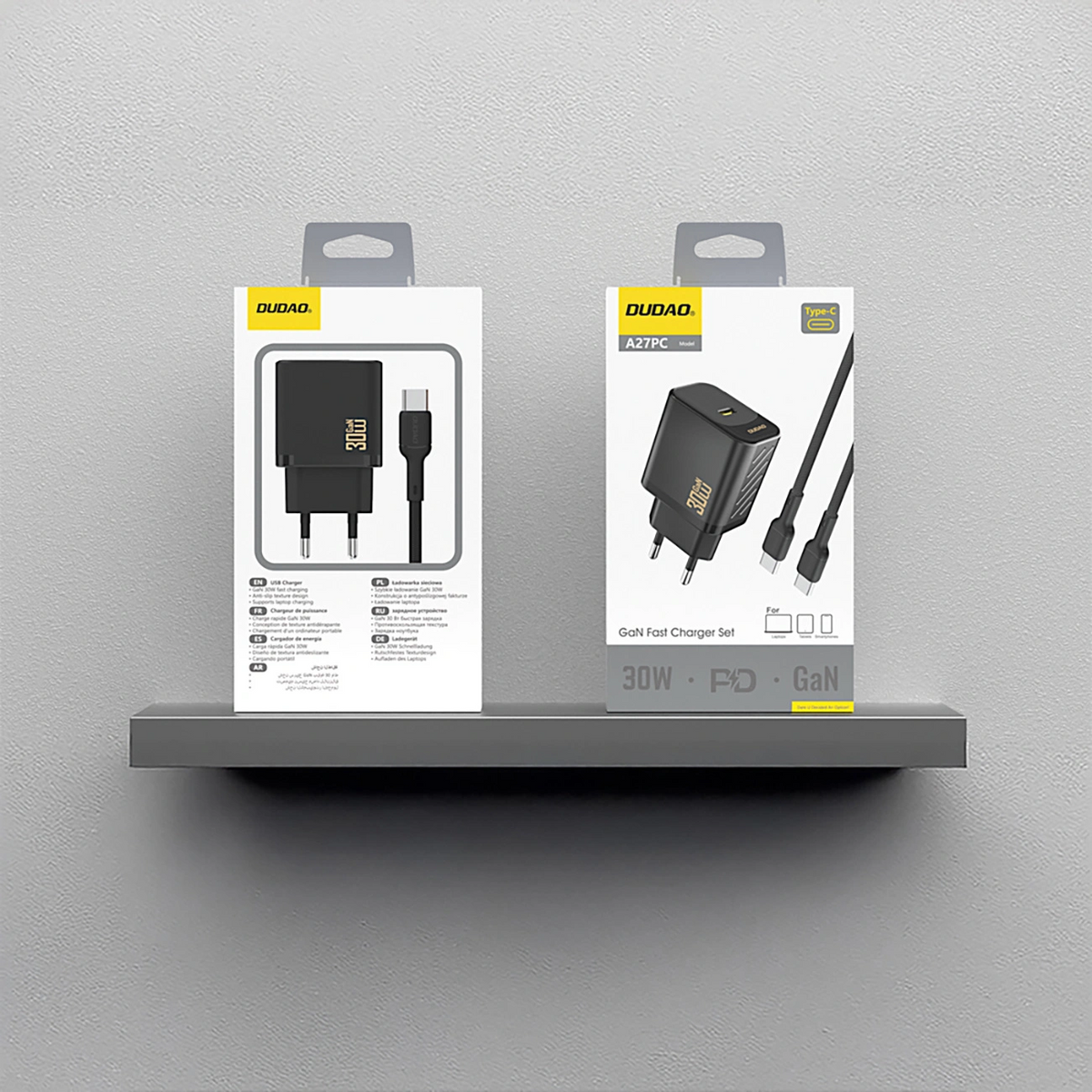Chargeur secteur avec câble USB-C Dudao A27PCEU, 30W, 3A, 1 x USB-C, Noir