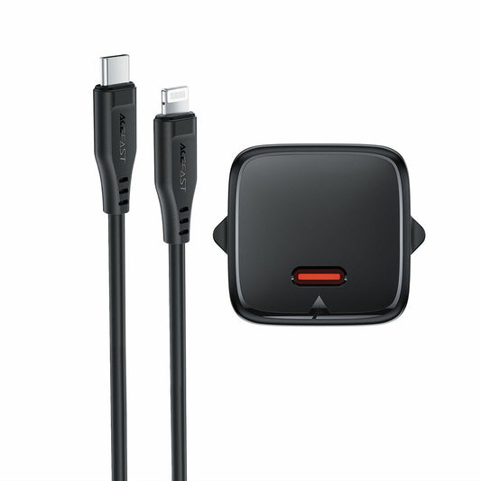 Chargeur secteur avec câble Lightning Acefast A118, 30W, 3A, 1 x USB-C, Noir