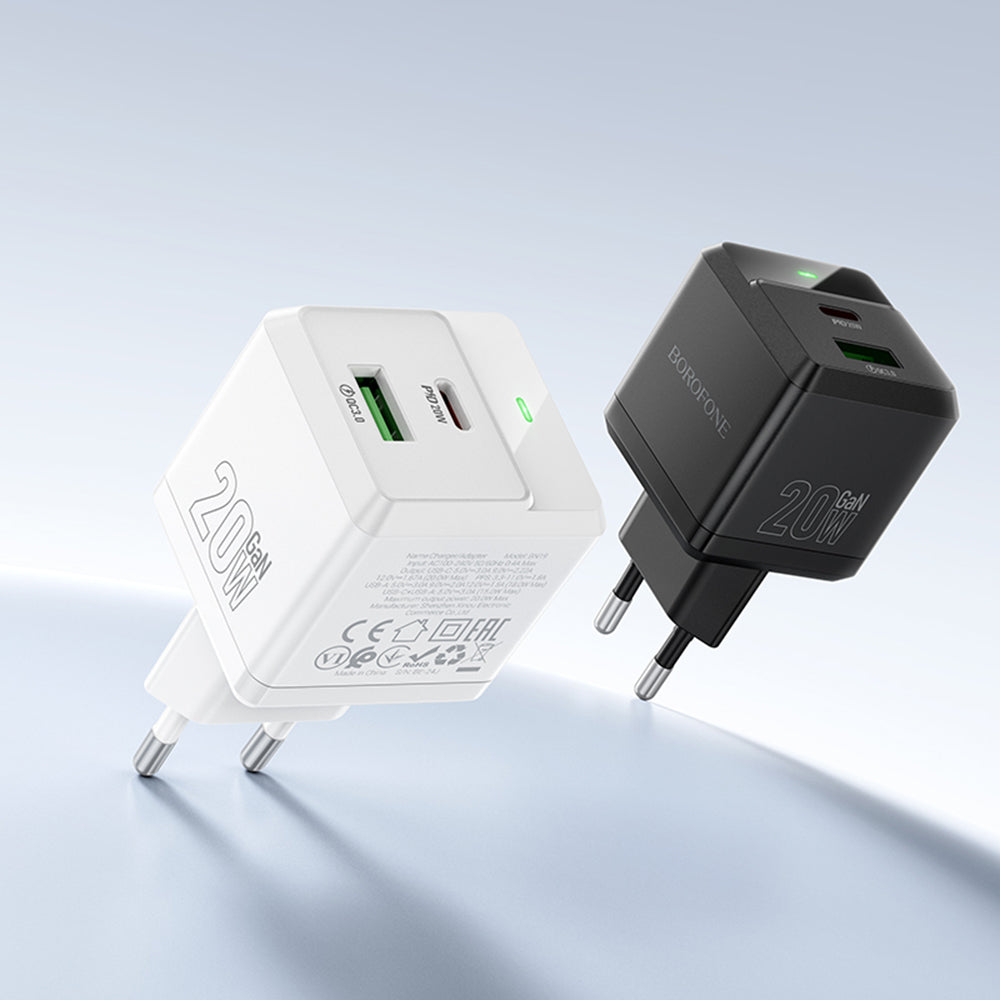 Chargeur réseau avec câble Lightning Borofone BN19 Intenso, 20W, 3A, 1 x USB-A - 1 x USB-C, Blanc