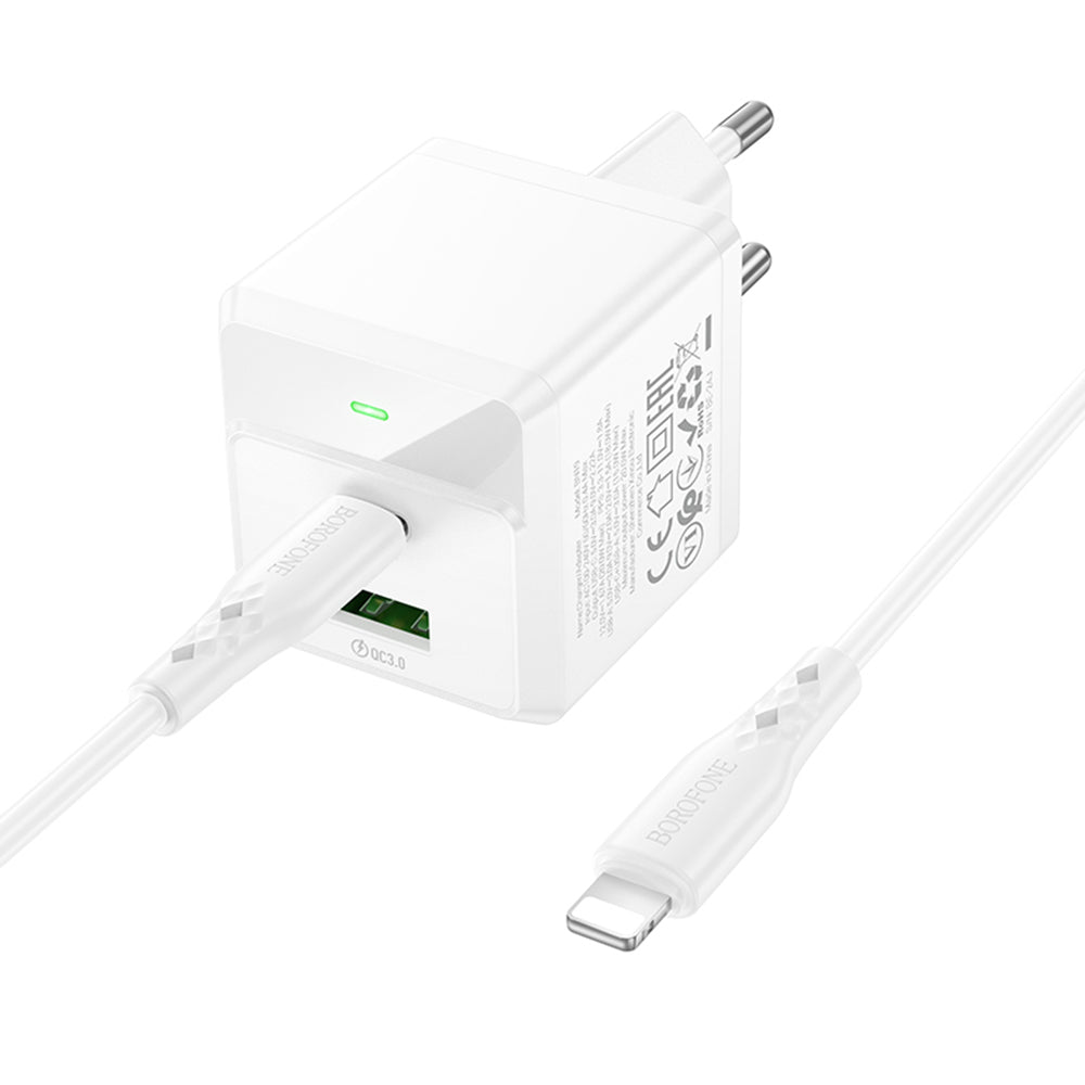 Chargeur réseau avec câble Lightning Borofone BN19 Intenso, 20W, 3A, 1 x USB-A - 1 x USB-C, Blanc