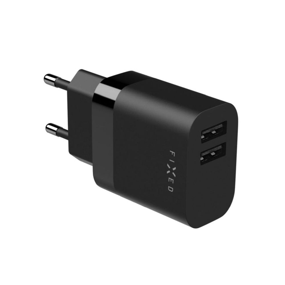 Chargeur réseau avec câble microUSB Fixed, 17W, 3A, 2 x USB-A, Noir