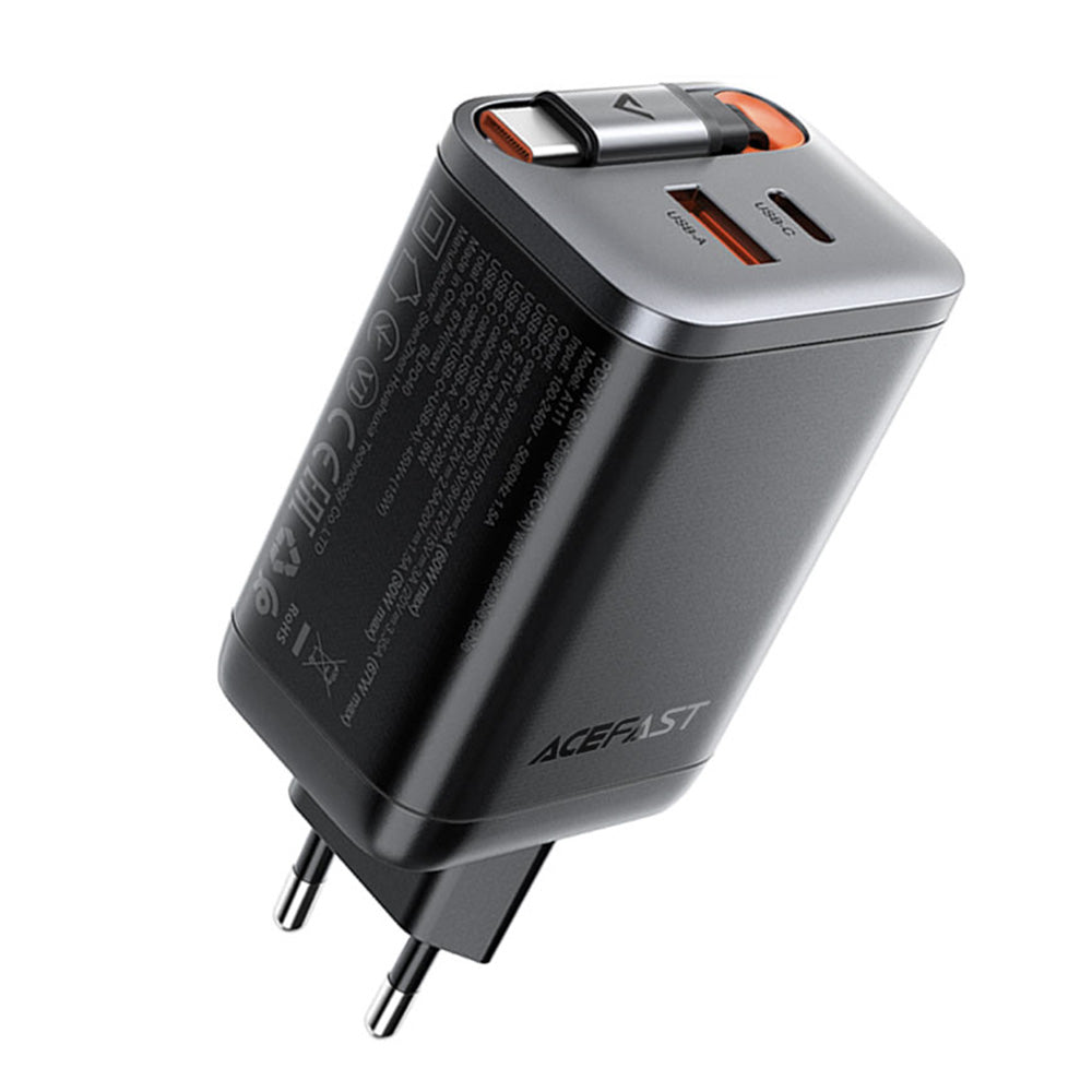 Chargeur réseau avec câble USB-C Acefast A111, 67W, 3A, 1 x USB-A - 1 x USB-C, Noir