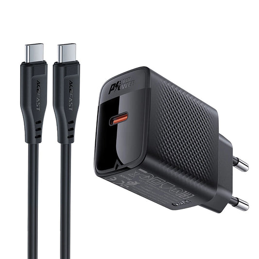 Chargeur réseau avec câble USB-C Acefast A82, 20W, 3A, 1 x USB-C, Noir