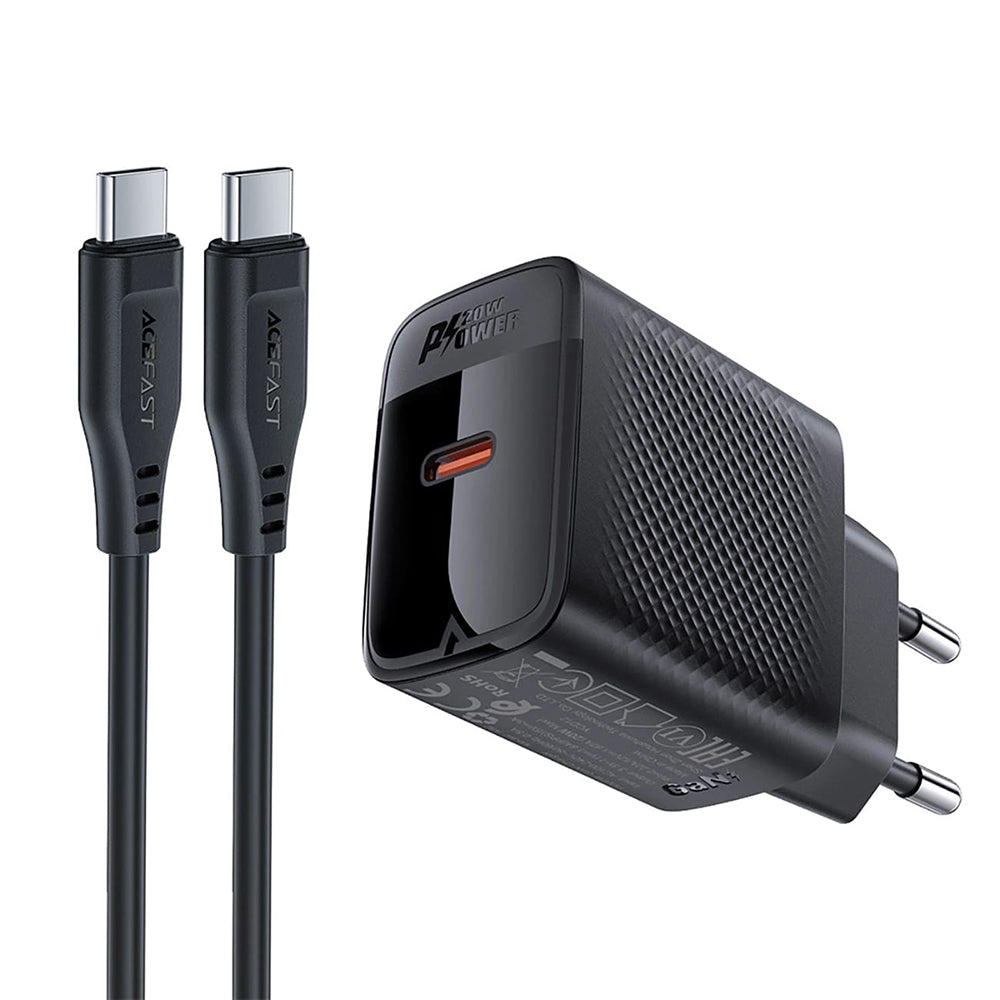 Chargeur réseau avec câble USB-C Acefast A82, 20W, 3A, 1 x USB-C, Noir