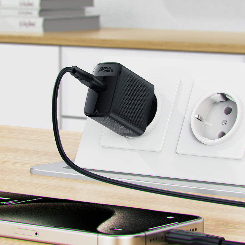 Chargeur réseau avec câble USB-C Acefast A82, 20W, 3A, 1 x USB-C, Noir