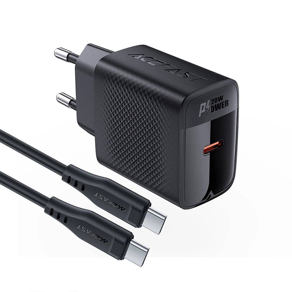 Chargeur réseau avec câble USB-C Acefast A82, 20W, 3A, 1 x USB-C, Noir