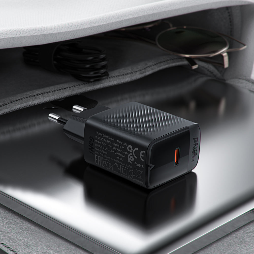 Chargeur réseau avec câble USB-C Acefast A82, 20W, 3A, 1 x USB-C, Noir