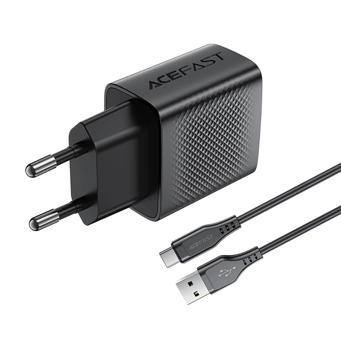 Chargeur réseau avec câble USB-C Acefast A90, 18W, 3A, 1 x USB-A, Noir