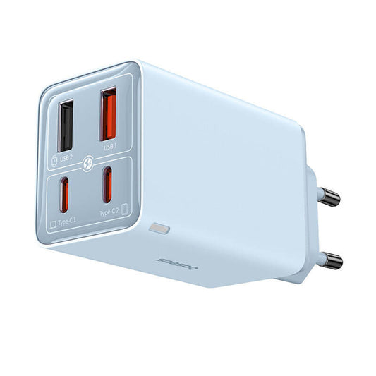 Chargeur Réseau avec Câble USB-C Baseus GaN6 Pro, 65W, 3.25A, 2 x USB-A - 2 x USB-C, Bleu E0121D00