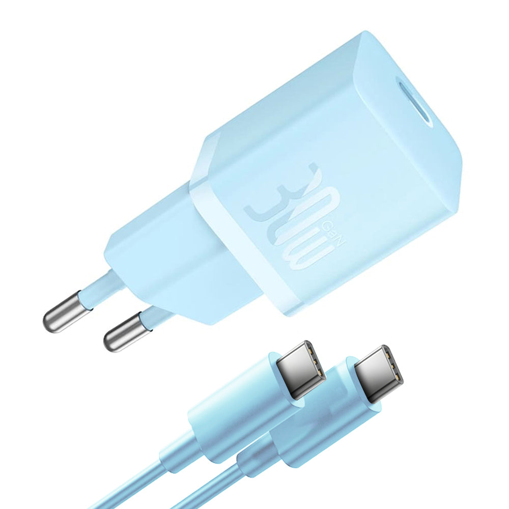 Chargeur Réseau avec Câble USB-C Baseus GaN Mini 1C, 30W, 3A, 1 x USB-C, Bleu P10110902313-00