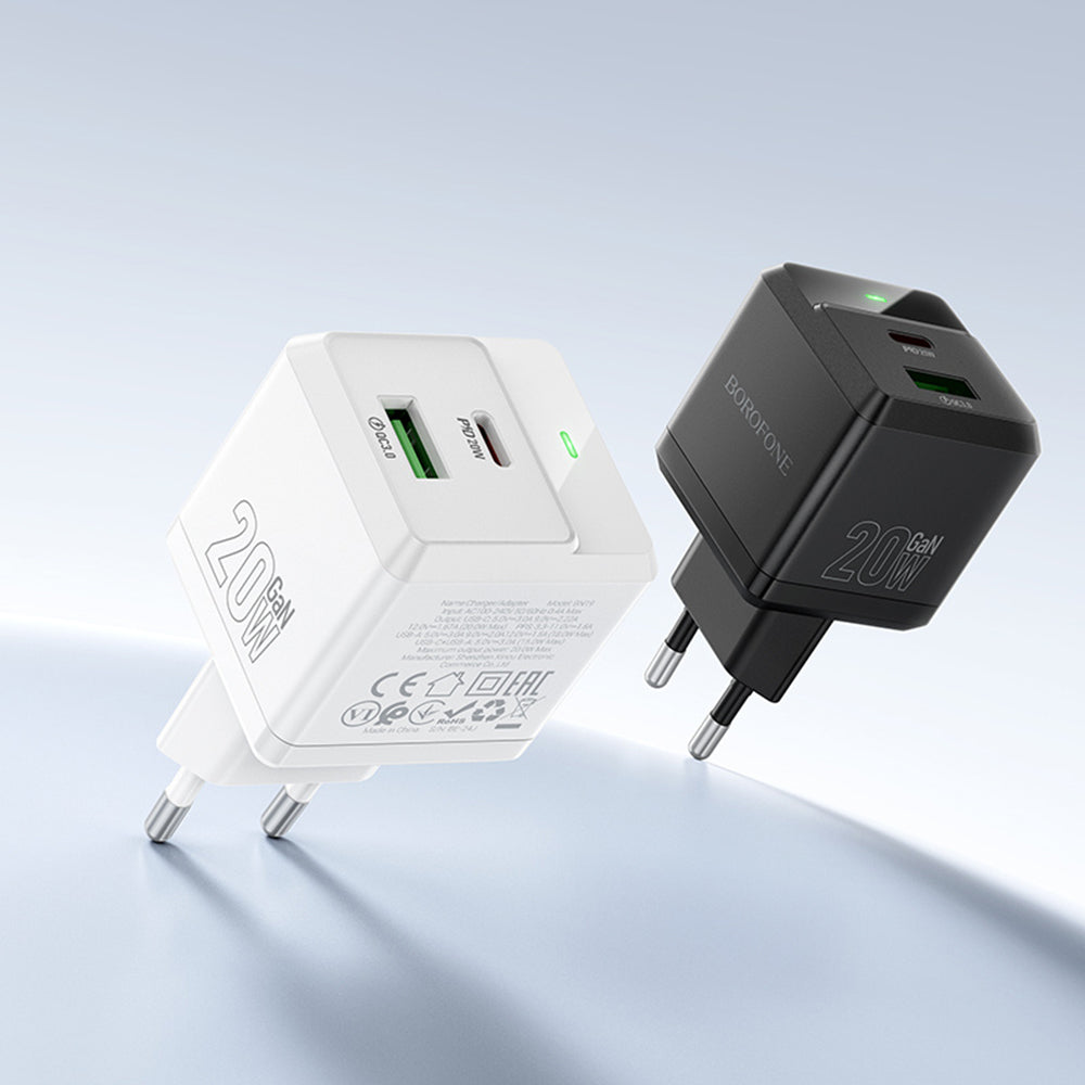 Chargeur réseau avec câble USB-C Borofone BN19 Intenso, 20W, 3A, 1 x USB-A - 1 x USB-C, Blanc