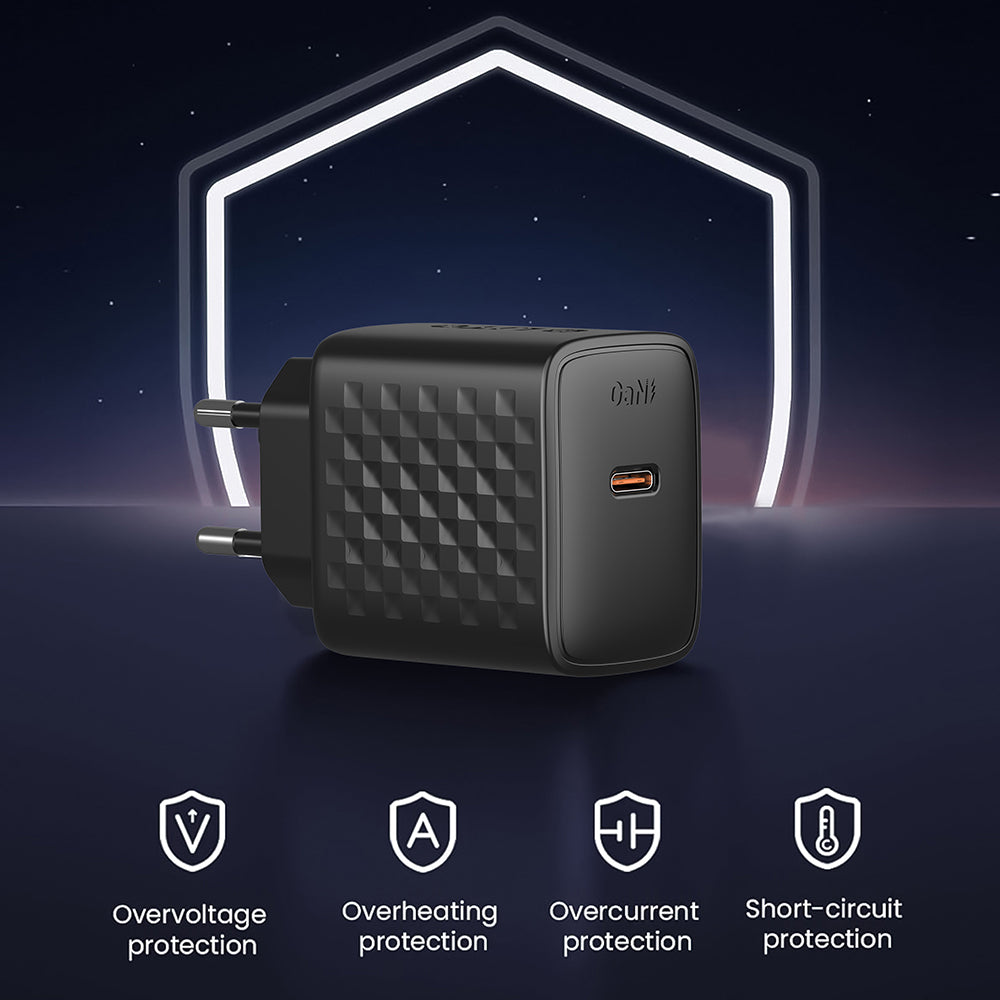 Chargeur réseau avec câble USB-C Lito LC13T, 20W, 3A, 1 x USB-C, Noir