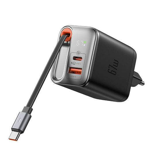 Chargeur réseau avec câble USB-C McDodo CH-4100 FreeGo Display, 67W, 3.35A, 1 x USB-A - 1 x USB-C, Noir