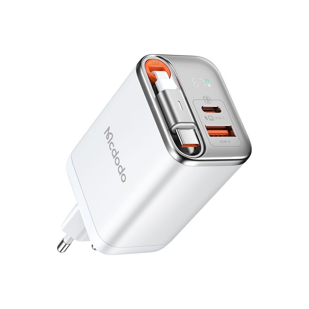 Chargeur Réseau avec Câble USB-C McDodo CH-4103 FreeGo Display, 67W, 3.35A, 1 x USB-A - 1 x USB-C, Blanc