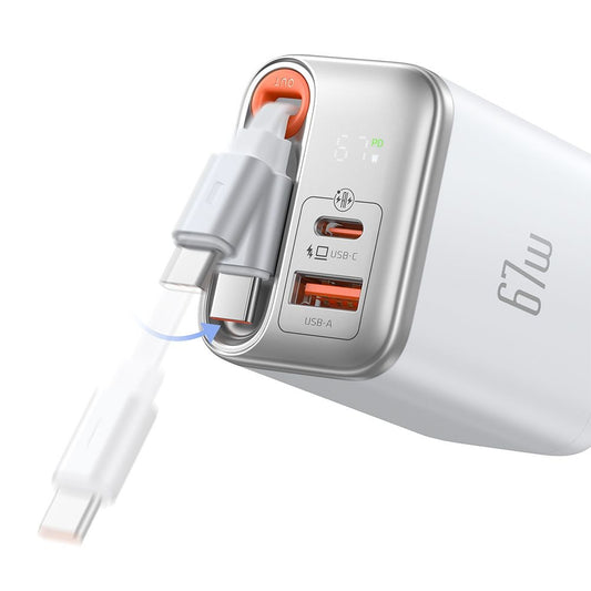 Chargeur Réseau avec Câble USB-C McDodo CH-4103 FreeGo Display, 67W, 3.35A, 1 x USB-A - 1 x USB-C, Blanc