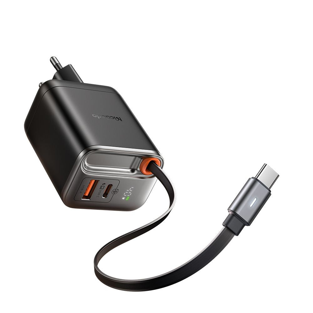 Chargeur réseau avec câble USB-C McDodo CH-4281 FreeGo Display, 40W, 3A, 1 x USB-A - 1 x USB-C, Noir