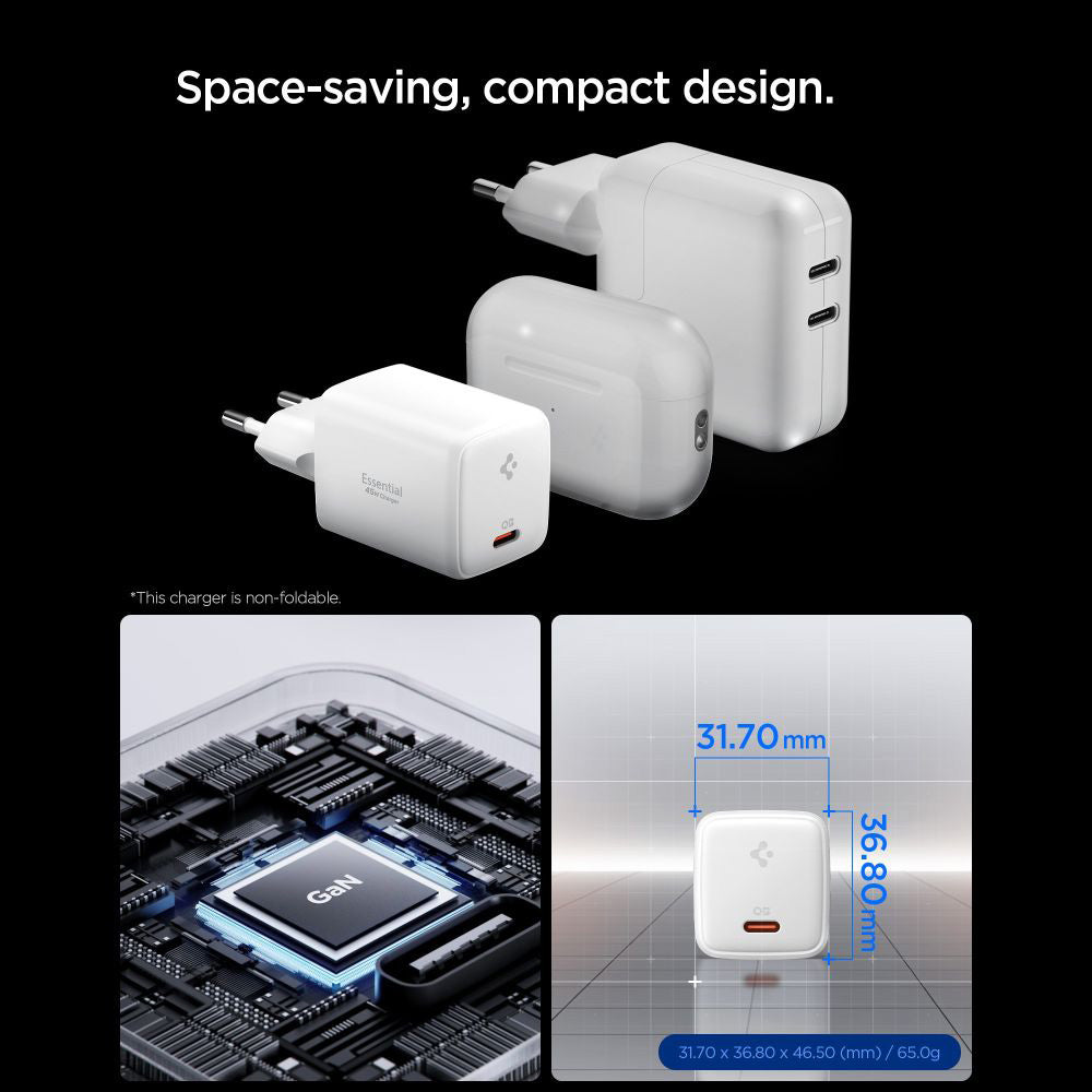 Chargeur réseau avec câble USB-C Spigen EE451EU Essential, 45W, 3A, 1 x USB-C, Blanc ACH09473