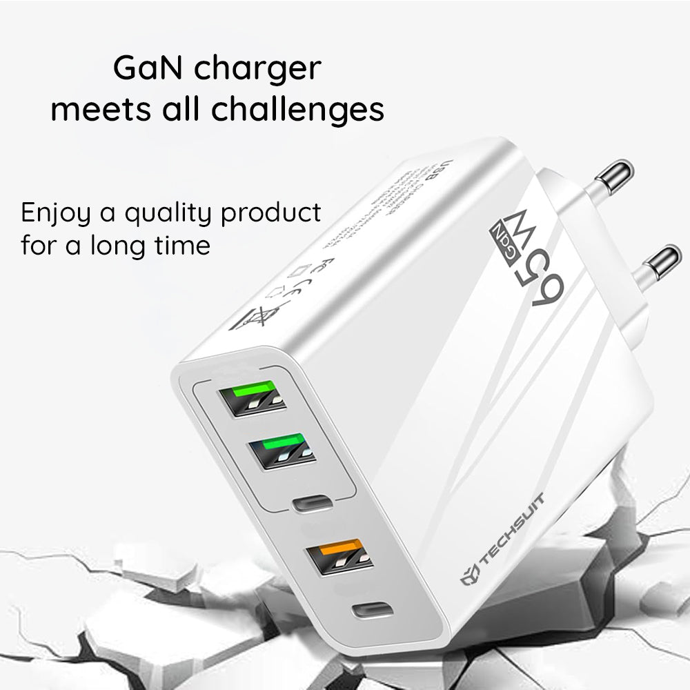 Chargeur réseau avec câble USB-C Techsuit CHC2 PentaXPower, 20W, 3A, 3 x USB-A - 2 x USB-C, Blanc