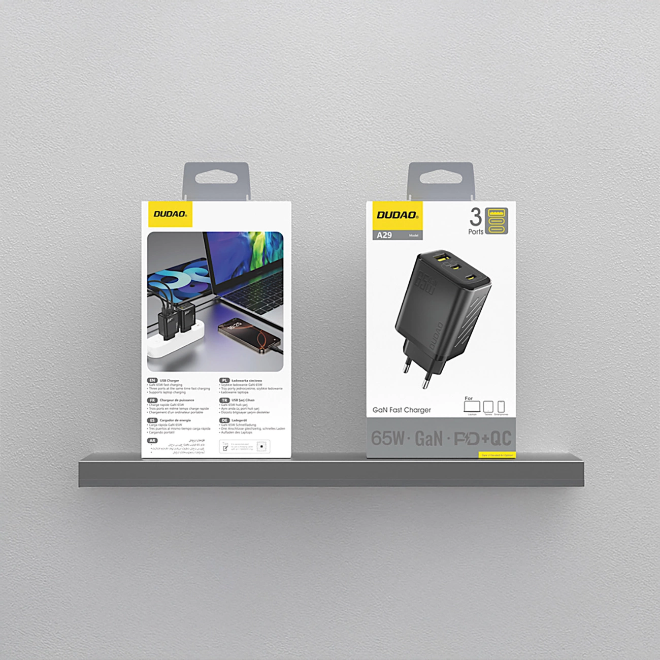 Chargeur réseau Dudao A29, 65W, 1 x USB-A - 2 x USB-C, Noir