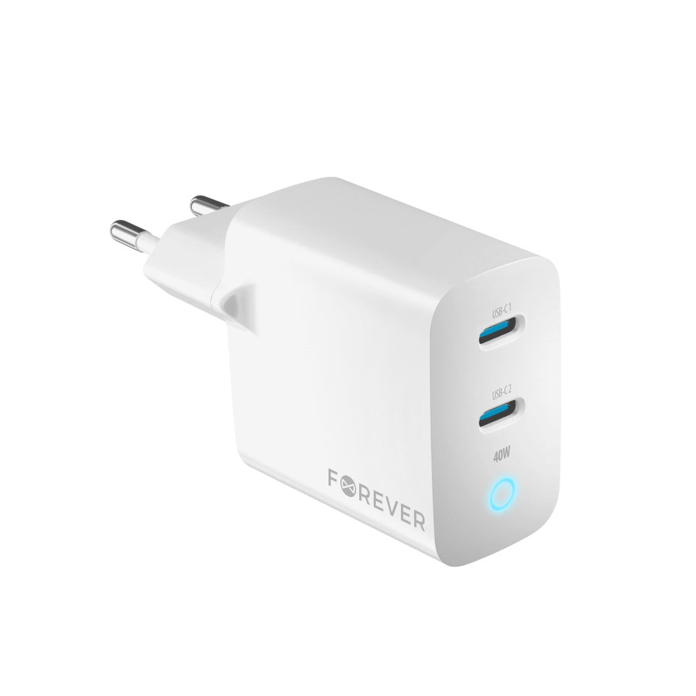 Chargeur réseau Forever TC-06-40CC, 40W, 3A, 2 x USB-C, blanc