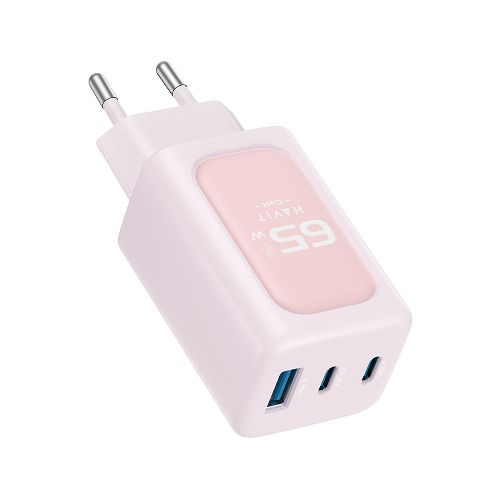 Chargeur Réseau HAVIT UC260, 65W, 3A, 1 x USB-A - 2 x USB-C, Rose