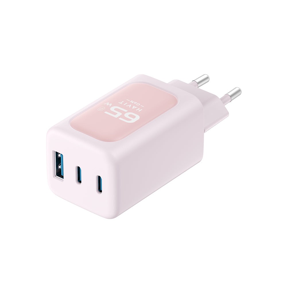 Chargeur Réseau HAVIT UC260, 65W, 3A, 1 x USB-A - 2 x USB-C, Rose