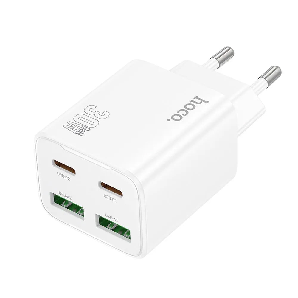 Chargeur Réseau HOCO N56, 30W, 3A, 2 x USB-A - 2 x USB-C, Blanc