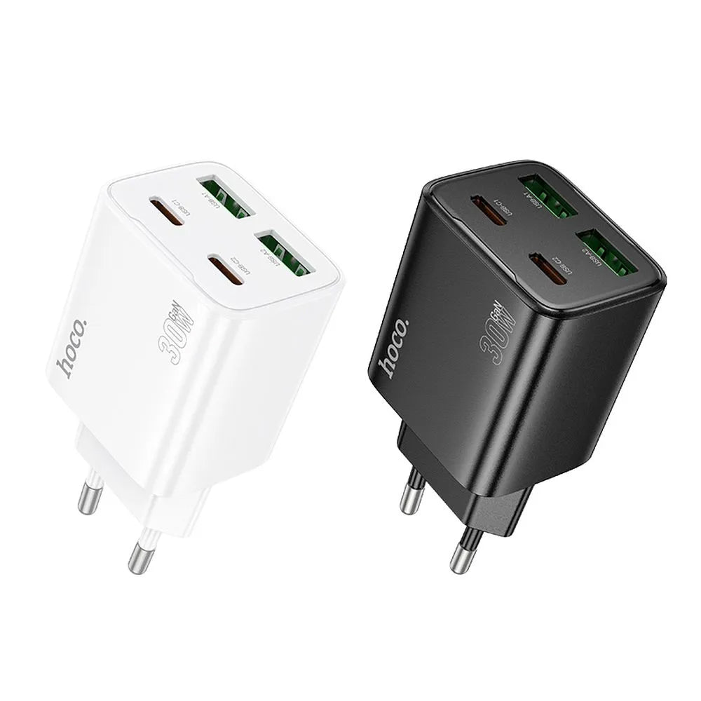 Chargeur Réseau HOCO N56, 30W, 3A, 2 x USB-A - 2 x USB-C, Blanc