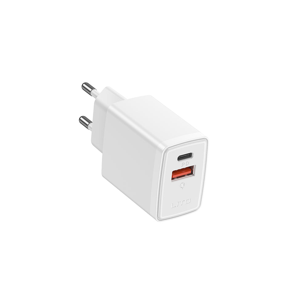Chargeur Réseau Lito LC09, 20W, 3A, 1 x USB-A - 1 x USB-C, Blanc
