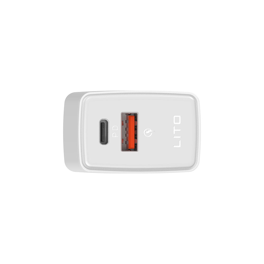 Chargeur Réseau Lito LC09, 20W, 3A, 1 x USB-A - 1 x USB-C, Blanc