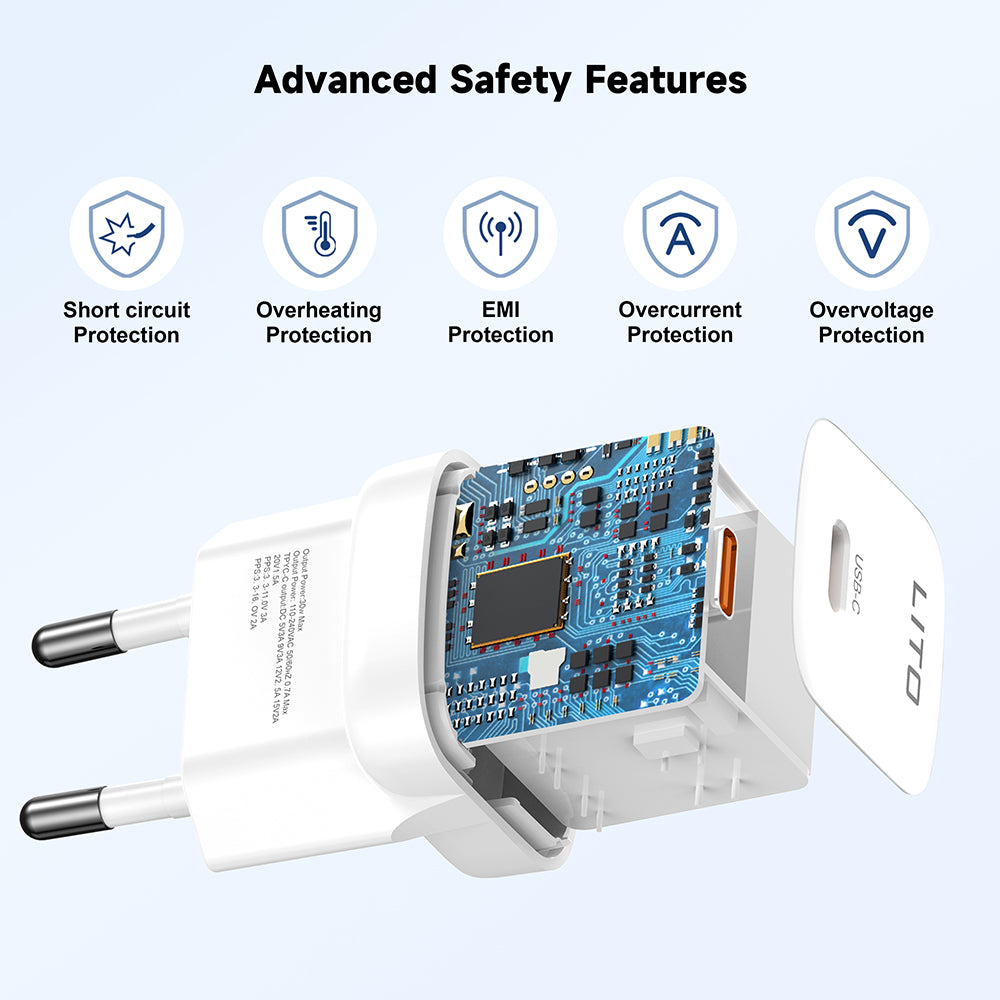 Chargeur Réseau Lito LC11, 30W, 3A, 1 x USB-C, Blanc