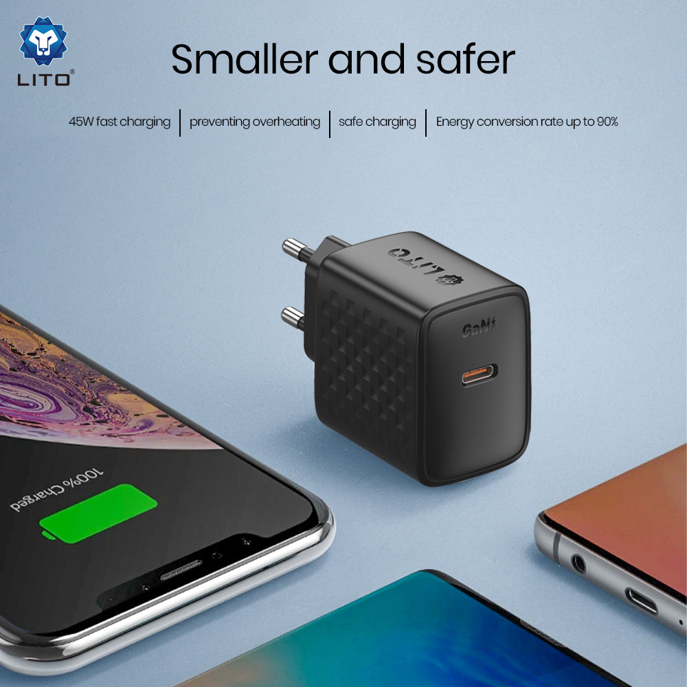 Chargeur Réseau Lito LC20, 45W, 3A, 1 x USB-C, Noir