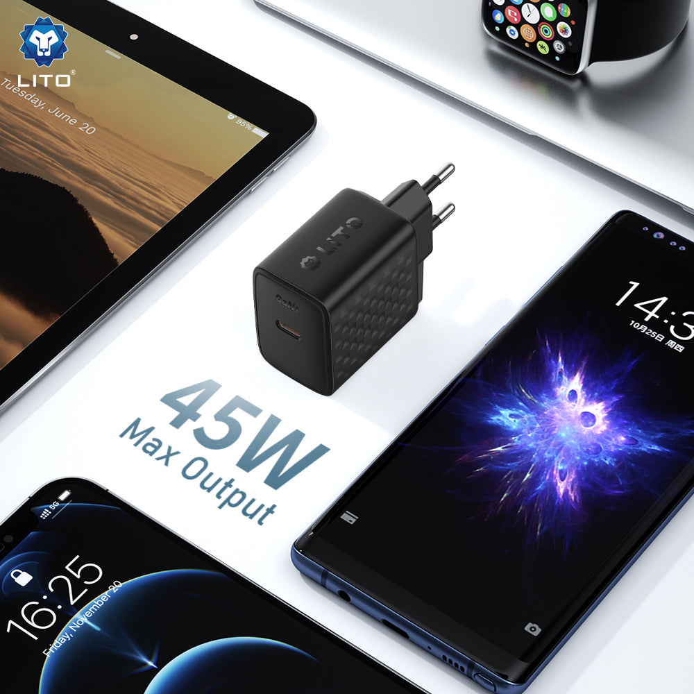 Chargeur Réseau Lito LC20, 45W, 3A, 1 x USB-C, Noir