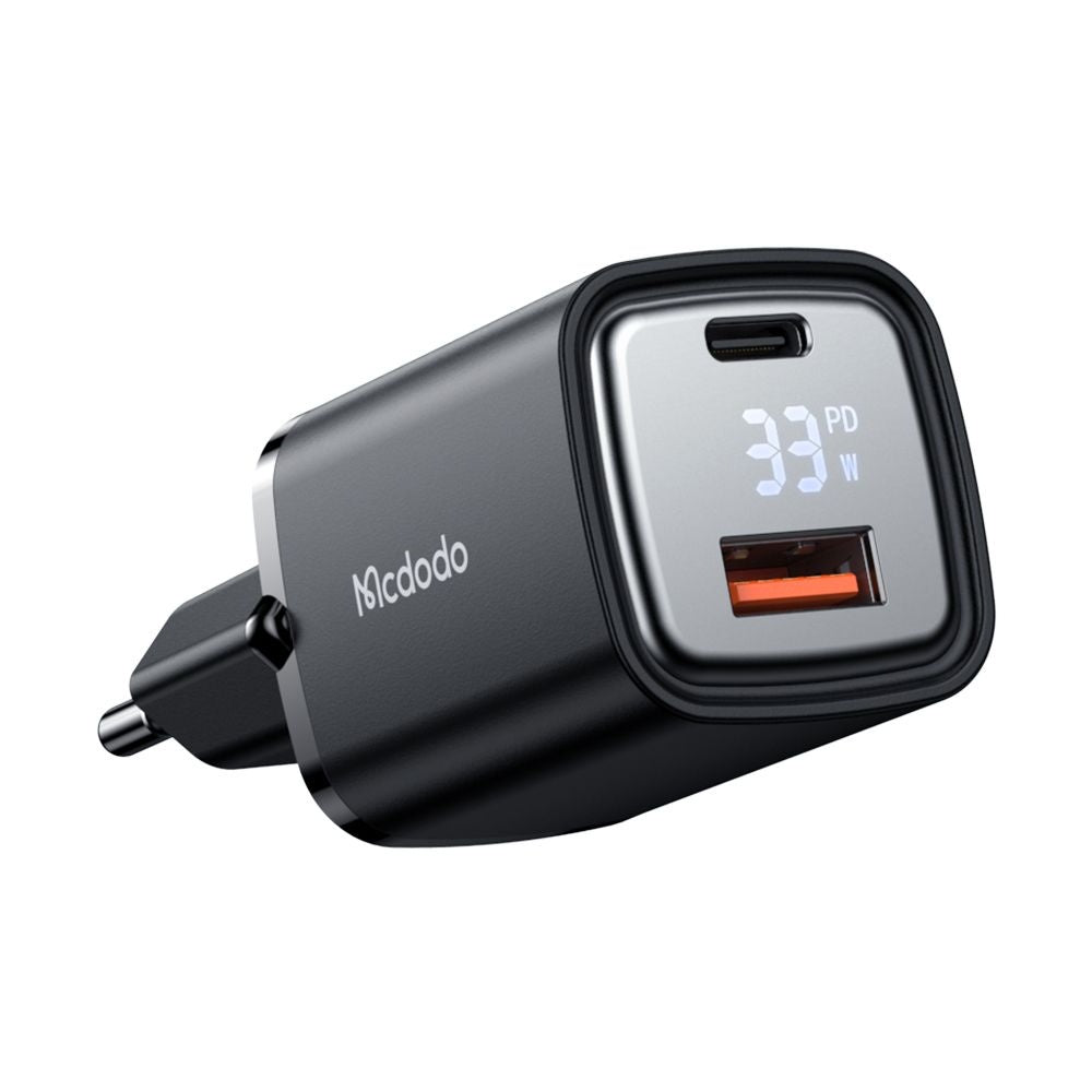 Chargeur Réseau McDodo CH-1701 Graphite Display, 33W, 3A, 1 x USB-A - 1 x USB-C, Noir