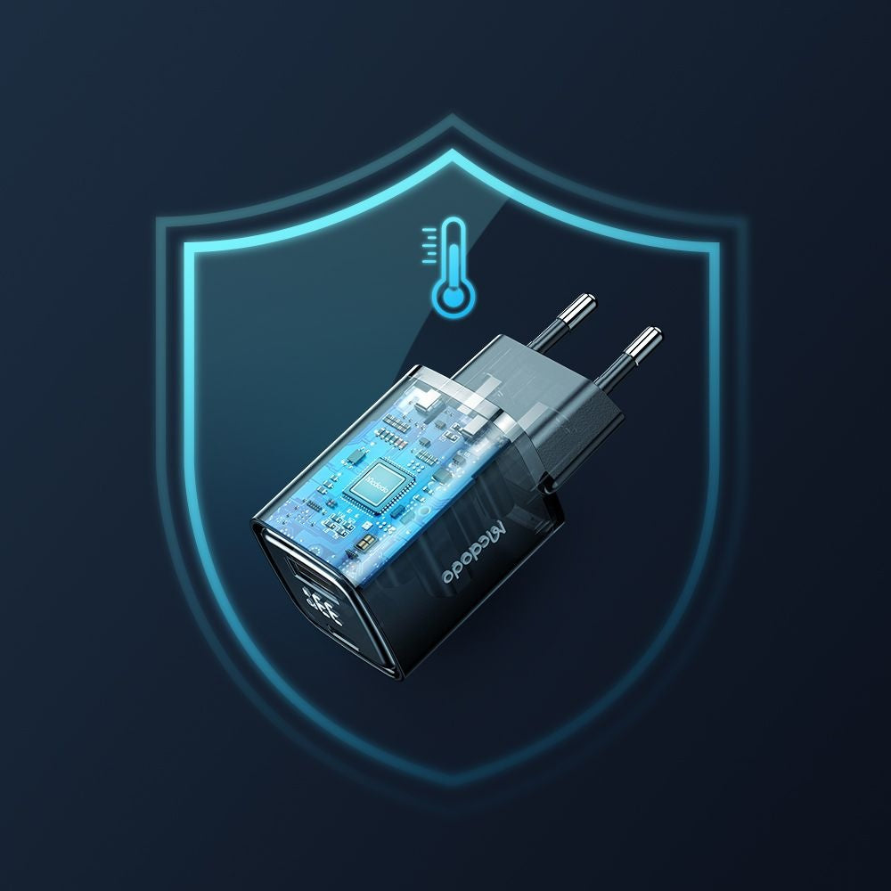 Chargeur Réseau McDodo CH-1701 Graphite Display, 33W, 3A, 1 x USB-A - 1 x USB-C, Noir