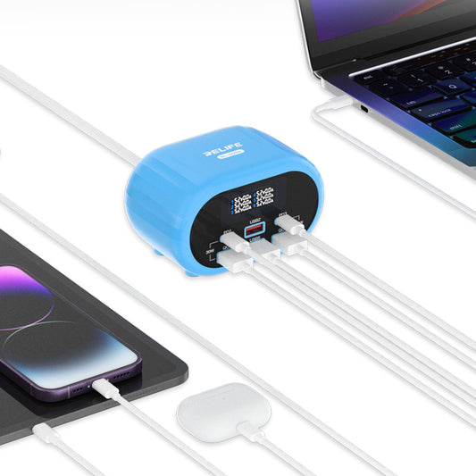 Chargeur Station Relife RL-309U, 72W, 5A, 2 x USB-C - 4 x USB-A, Bleu