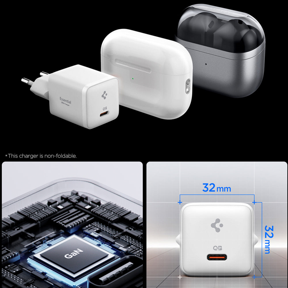Chargeur Réseau Spigen EE301EU Essential, 30W, 3A, 1 x USB-C, Blanc ACH09492