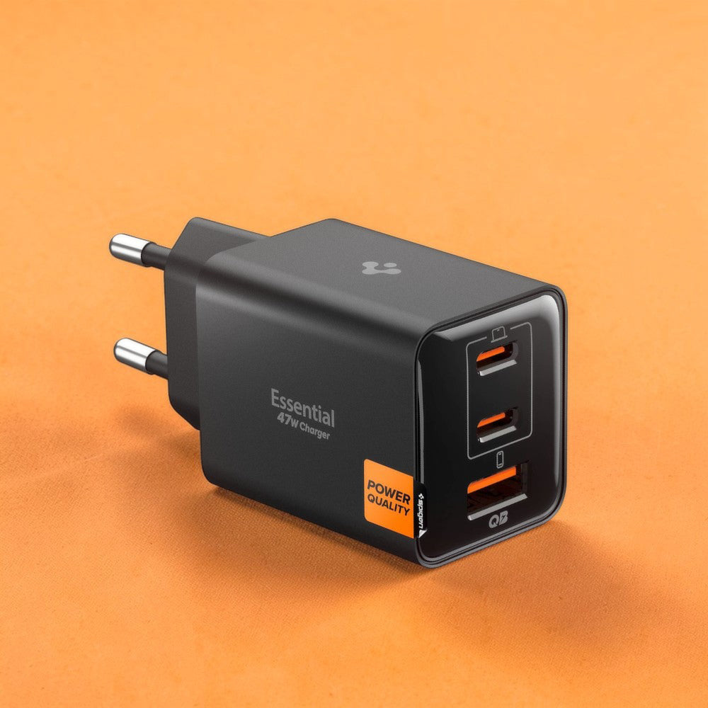 Chargeur Réseau Spigen EE473EU Essential, 47W, 3A, 1 x USB-A - 2 x USB-C, Noir ACH09465